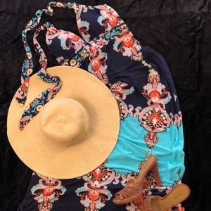 Aztec Design Long Halter Maxi Dress